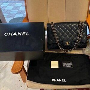 CHANEL Black Caviar Single Flap Classic Jumbo Authentic Pre-Owned